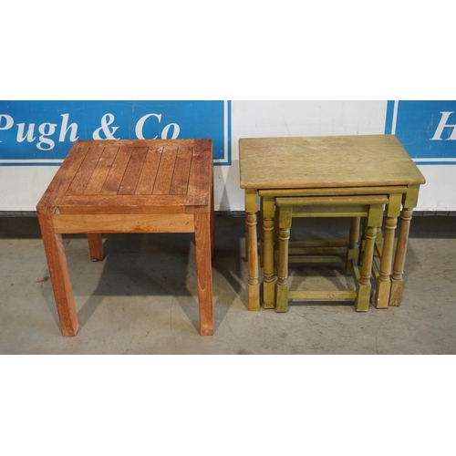 102 - Pine nest of 3 tables and small garden table