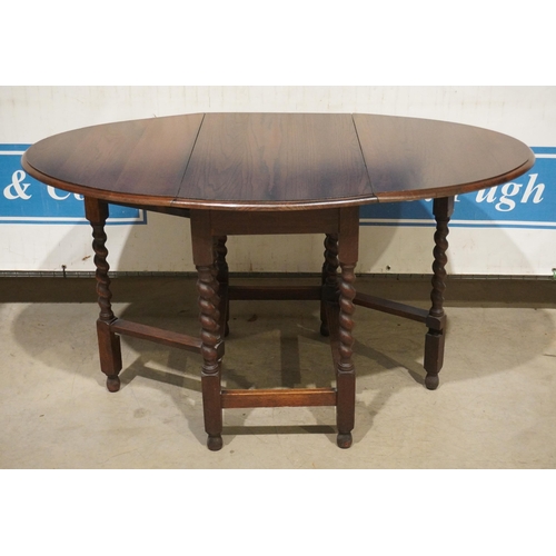 126 - Oak gate leg table with barley twist legs 53x32