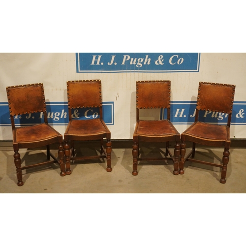 87 - 4 Leather upholstered oak dining chairs