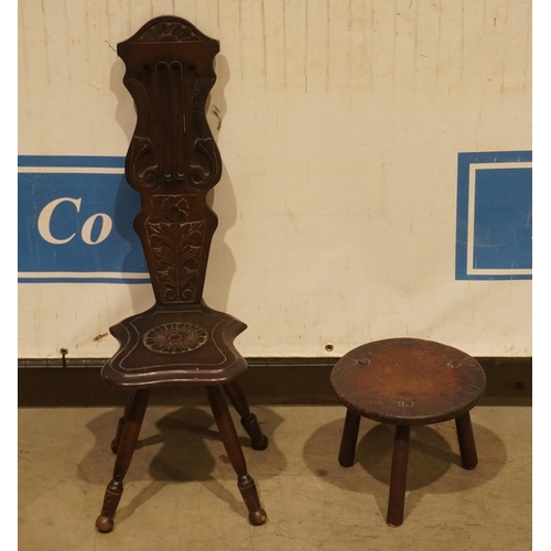 66 - Welsh spinner's stool and oak milking stool