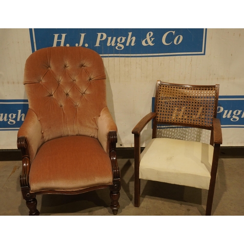 67 - Upholstered button back nursing chair and rushback bedroom chair