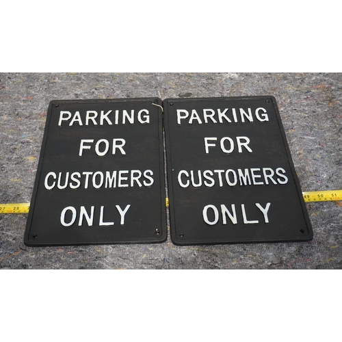 634 - 2 Cast iron signs - Parking for customers only 14x10