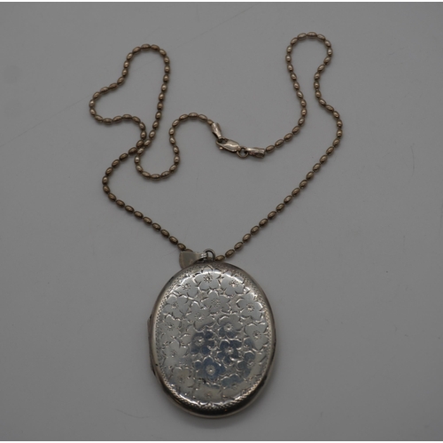 455 - Large silver locket on chain