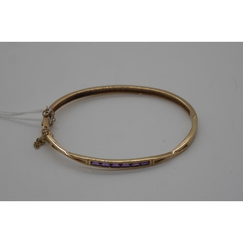 436 - 9ct Gold bangle with amethyst stones approx 9.6g