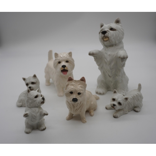 496 - Beswick westie, Sylvac westie and set of 4 HHH westies