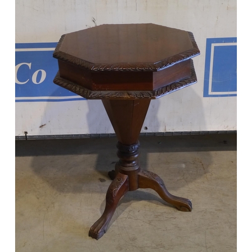 174 - Small octagonal sewing table on tri leg base 28x20