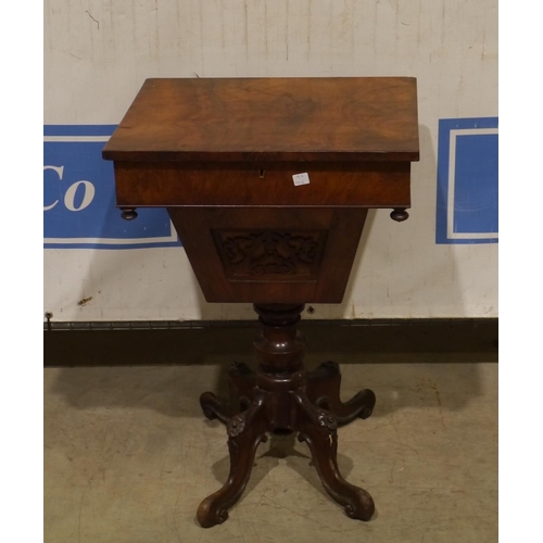 158 - Mahogany sewing table with carved base 29x21