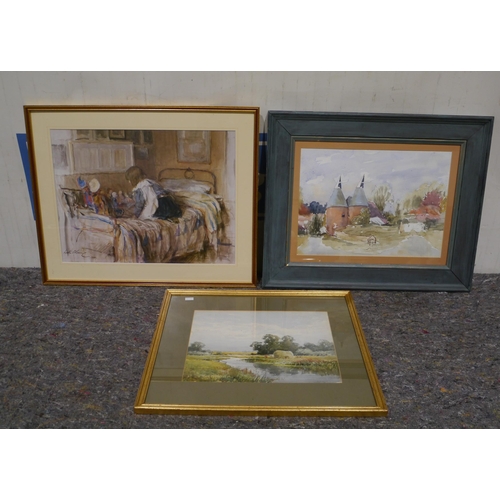 639 - 3 Framed watercolour paintings