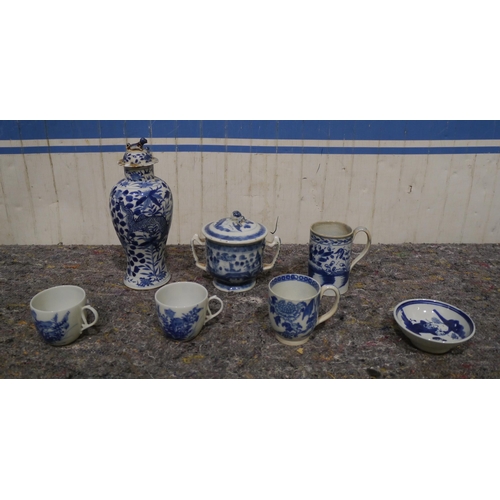 507 - Assorted 18th Century and other blue and white china teacups, saucer and urn