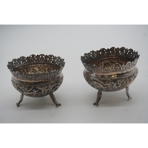 490 - Pair of victorian circular silver table dishes on 3 legs