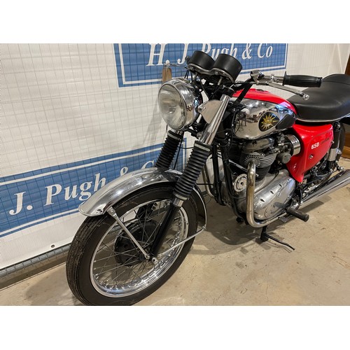 814 - BSA 650 Lightning motorcycle. 1966. Runs. Frame No. A65L14799. Comes with BSA owners club dating cer... 