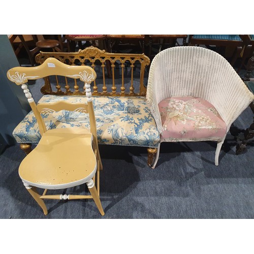 65 - Lloyd Loom bedroom chair, painted upholstered bench seat and one other