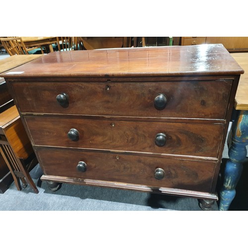 113 - Mahogany oak chest of 3 long drawers 36x36