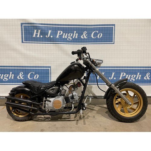 813 - Pocket chopper motorcycle. 50cc. Runs & rides well. No docs