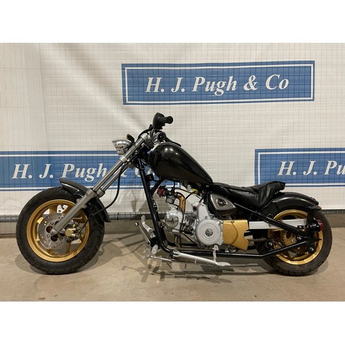 813 - Pocket chopper motorcycle. 50cc. Runs & rides well. No docs