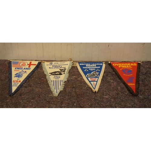 111 - 4 Speedway pennants, overseas final England vs USA and 2 others