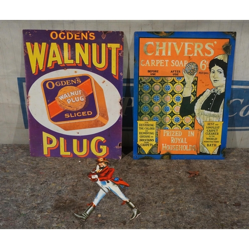 152 - 3 Modern tin signs, Ogdens Walnut Plug etc