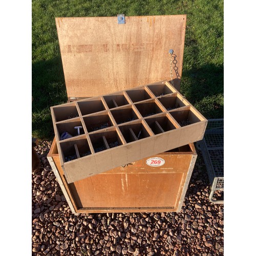 269 - Wooden tool trolley & quantity of screws