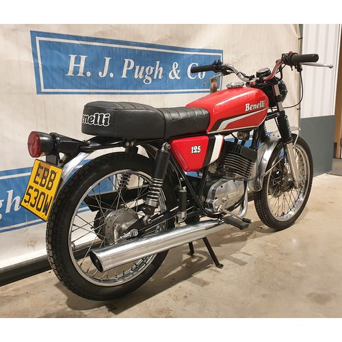 823 - Benelli 125 motorcycle, 1980. Previously restored and stored ever since. Good compression. Reg EBB 5... 