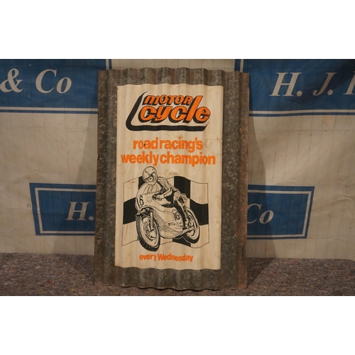 467 - Motorcycle road racing poster on corrugated sheet