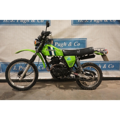 858 - Kawasaki KL250 enduro motorcycle. 1984. 249cc. Good compression. Reg. A590 TBW. V5 and key