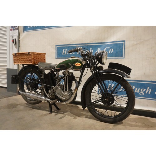 857 - BSA 250cc motorcycle. 1935. Good compression runs. Reg. KSL 947. V5