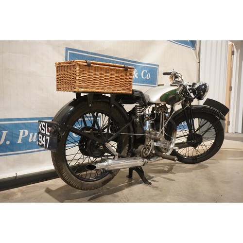 857 - BSA 250cc motorcycle. 1935. Good compression runs. Reg. KSL 947. V5