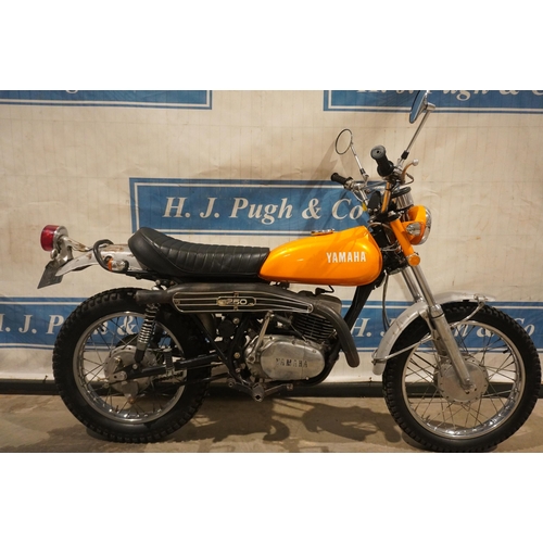 877 - Yamaha DT250 Eduro motorcycle. 1971. 250cc. Matching numbers, runs and drives. USA import with lots ... 