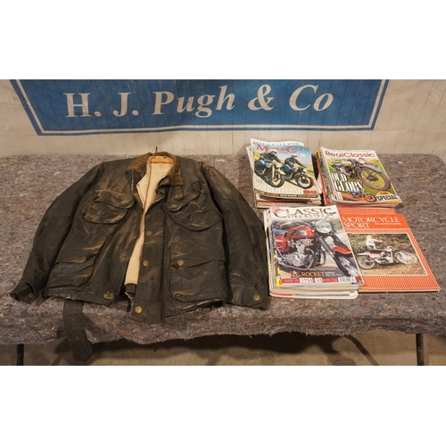 491 - Barbour wax jacket and quantity of motorcycle magazines