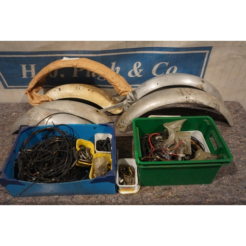 494 - Assorted mudguards, cables, electricals etc