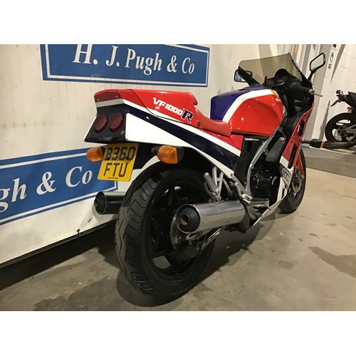 879 - Honda VF1000R motorcycle. 1984. Hasn't been running for 12 months. Dent in tank. Reg. B360 FTU. V5 a... 