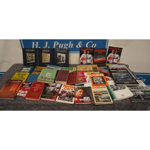 555 - Assorted historical books, motoring books, coin collectors books etc