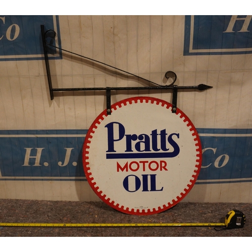 17 - Double sided enamel sign with bracket - Pratts Motor Oil 21