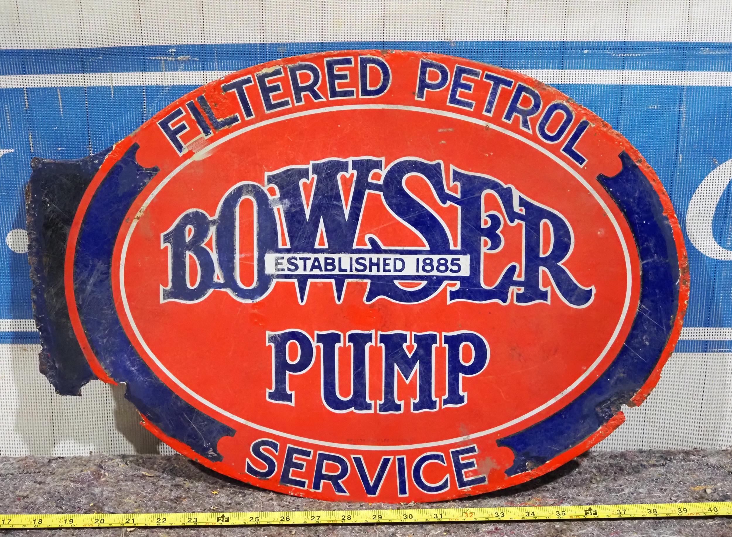 Double sided enamel sign - Bowser Petrol Pump 15x22