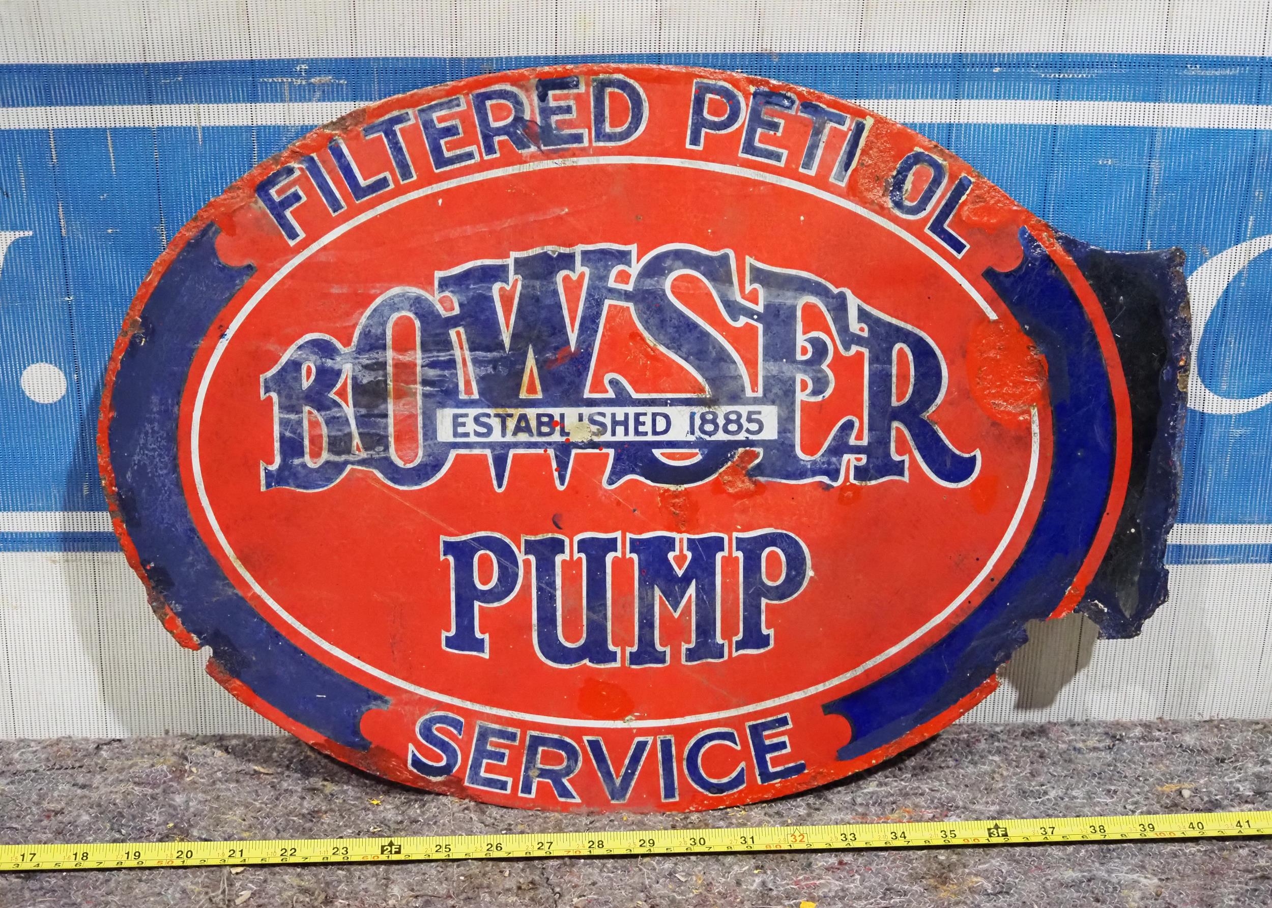 Double sided enamel sign - Bowser Petrol Pump 15x22
