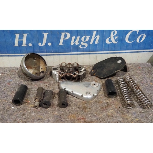 610 - 350cc Triumph cylinder head, timing case, Triumph headlight, number plate and rear spring