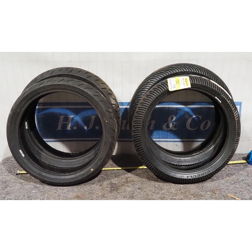 627 - Set of Pirelli Diablo rain tyres and set of Dunlop Sport max tyres NOS for Kawasaki Ninja 400