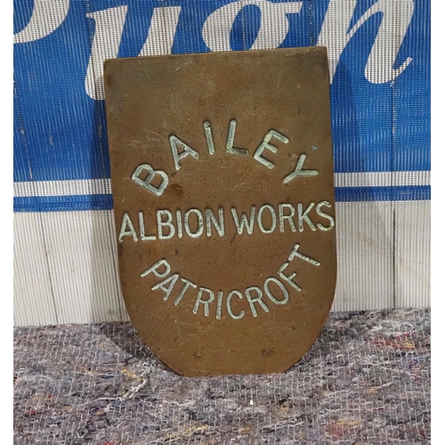 891 - Brass plaque - Bailey Patricroft Albion Works 9x6