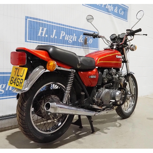 919 - Kawasaki Z650 motorcycle. 1977. 650cc. Comes with old MOT and receipts. Frame No. KZ650B505857. Runs... 