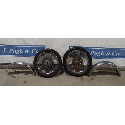 647 - Triumph T140 wheels with Dunlop chrome rims as removed from machine and Triumph T140 UK spec genuine... 