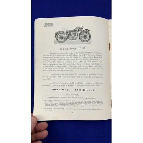 469B - HRD 1934 motorcycles sales brochure catalogue. 12 pages