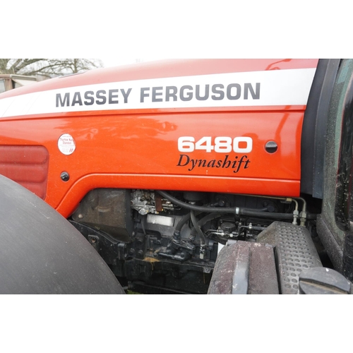 118 - Massey Ferguson 6480 Dynashift tractor, 3870hrs recorded. Reg. AY54 CFJ. V5 +VAT