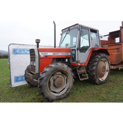 144 - Massey Ferguson 698T 4WD tractor, 5846hrs recorded, 12 speed 3 stick. sn. L109025. Reg. B849 KWV. V5... 