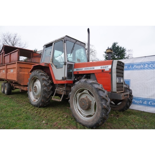 144 - Massey Ferguson 698T 4WD tractor, 5846hrs recorded, 12 speed 3 stick. sn. L109025. Reg. B849 KWV. V5... 