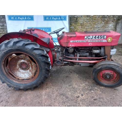 146 - Massey Ferguson 135 narrow tractor. Worked on local farm. Reg. JCJ 449E. V5