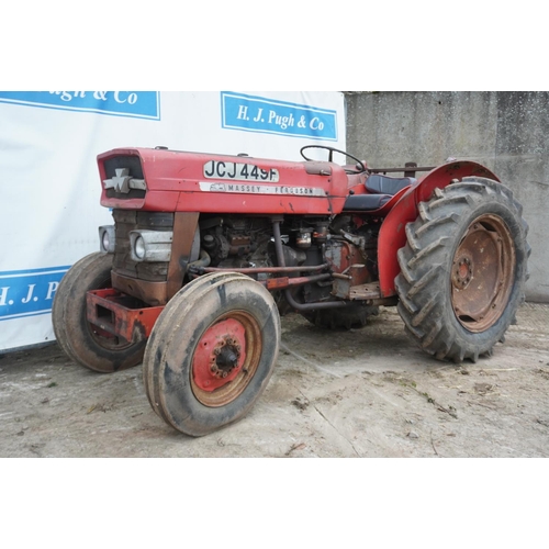 146 - Massey Ferguson 135 narrow tractor. Worked on local farm. Reg. JCJ 449E. V5