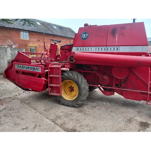 166 - Massey Ferguson 187 combine, telescopic header. reg. JEU 199J c/w operators manual