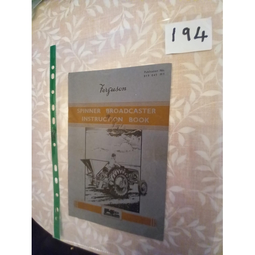 194 - Ferguson fertilizer spinner c/w operators manual