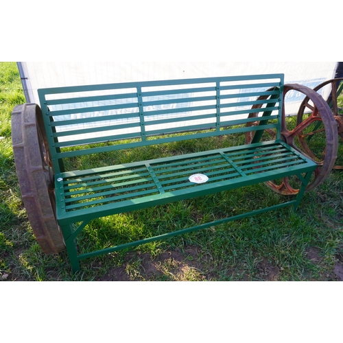 88 - 5ft Garden bench with old cast iron wheels