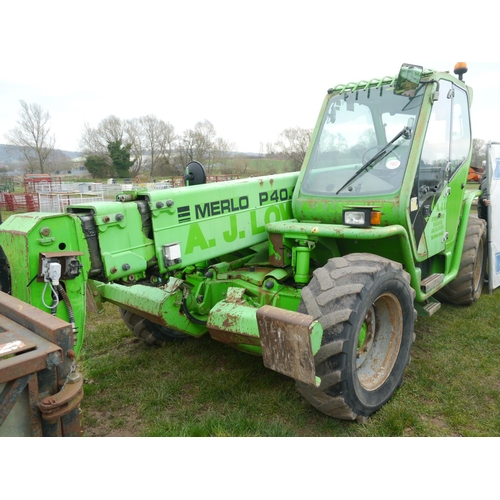 1183 - Merlo P40-14K loader with man basket and bracket. 6300hrs (showing 5800, new clocks at 500hrs) Reg. ... 